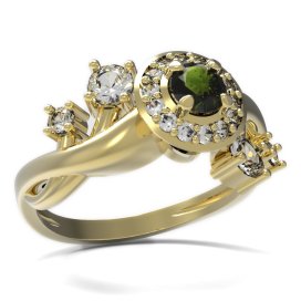 BG prsten s kulatým kamenem 541-P Stříbro 925 - pozlacené Vltavín a  kubický zirkon