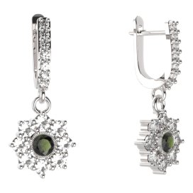 BG kulaté náušnice 030-84 Stříbro 925 - rhodium Vltavín a kubický zirkon