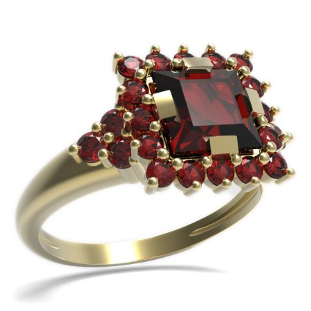 BG prsten s čtvercovým kamenem 499-U - Kov: Stříbro 925 - pozlacené, Kámen: Granát