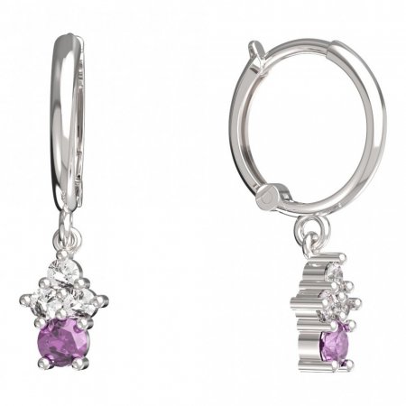 BeKid, Gold kids earrings -159 - Switching on: Circles 12 mm, Metal: White gold 585, Stone: Pink cubic zircon