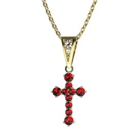 Zlatý přívěsek křížek s červeným zirkonem, žluté zlato 585 – 256 (ZI342561)