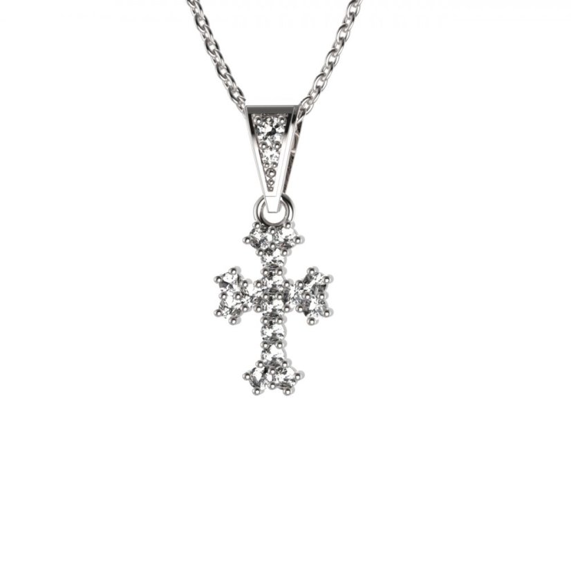 Zlatý přívěsek křížek s lab-grown diamantem, bílé zlato 585 – 267