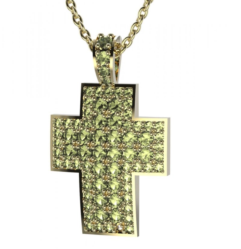 BG zlatý přívěšek křížek 759 Žluté zlato - 585 Zelený kubický zirkon