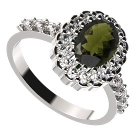 BG prsten 435-Z oválného tvaru Stříbro 925 - rhodium Vltavín a kubický zirkon