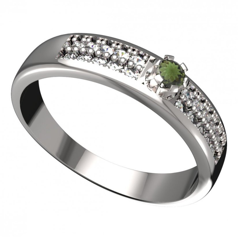 BG vltavínový prsten 553F Bílé zlato - 585 Vltavín a diamant