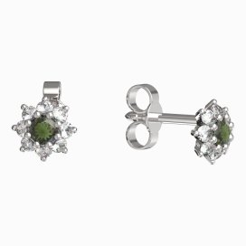 BG vltavínové náušnice 886 Bílé zlato - 585 Vltavín a diamant