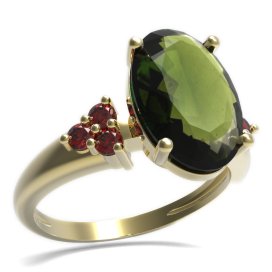 BG prsten s oválným kamenem 480-U Žluté zlato - 585 Vltavín a granát