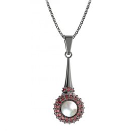 BG přívěs s přírodní perlou 540-C Stříbro 925 - ruthenium (30-90dní) Granát a perla