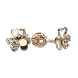 BG dámské náušnice třílístek+srdíčko 1480 Růžové zlato 585 (30-90dní)
