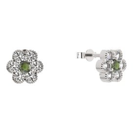 BG náušnice kulaté - 140 Stříbro 925 - rhodium Vltavín a kubický zirkon