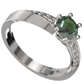 BG zlatý granátový, vltavínový prstýnek 1449 Bílé zlato - 585 Vltavín a diamant