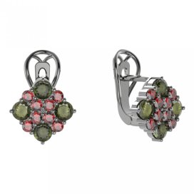 BG  náušnice 317 Stříbro 925 - ruthenium (30-90dní) Vltavín a granát