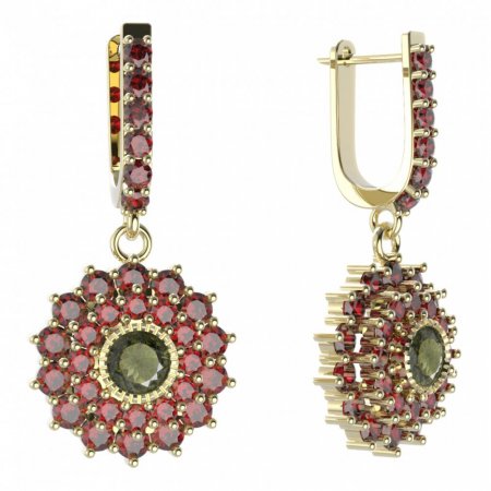 BG circular earring 004-94 - Metal: White gold 585, Stone: Moldavit and garnet