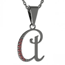Stříbrný přívěsek s českým granátem, ruthenium – 1210