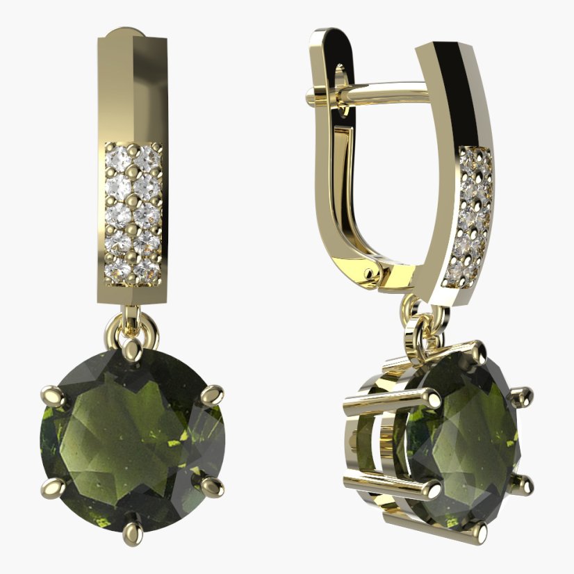 BG vltavínové náušnice 681 Žluté zlato - 585 Vltavín a diamant