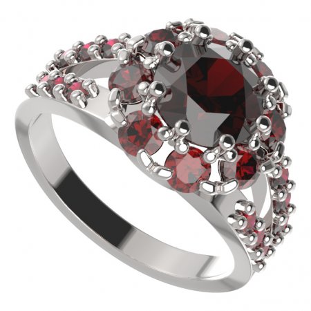 BG prsten kulatý 472-Y - Kov: Stříbro 925 - rhodium, Kámen: Vltavín a granát