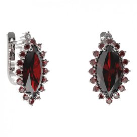 BG náušnice s centrálním oválným kamenem 513-87 Stříbro 925 - rhodium Granát