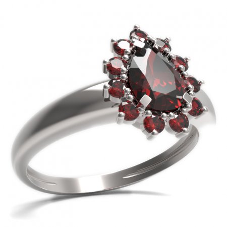 BG ring drop stone  509-I - Metal: Silver 925 - rhodium, Stone: Garnet