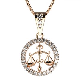 Zlatý přívěsek znamení Váhy s lab-grown diamantem, růžové zlato 585 – 052 (Zd14052J2)