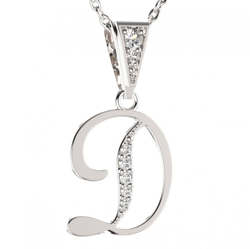 BG zlatý přívěsek písmenko D - 1213 Bílé zlato - 585 Diamant