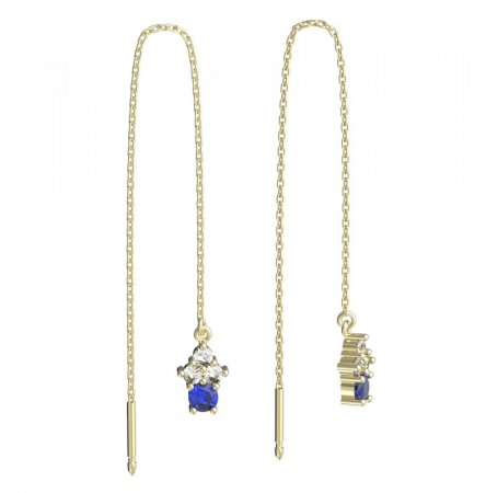 BeKid, Gold kids earrings -159 - Switching on: Chain 9 cm, Metal: Yellow gold 585, Stone: Dark blue cubic zircon