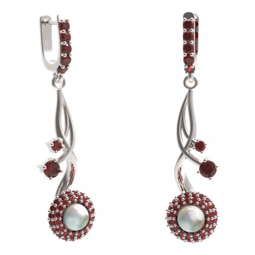 BG náušnice s přírodní perlou 540-P93 Stříbro 925 - rhodium Granát a perla