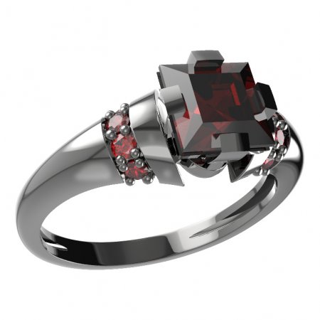BG prsten s čtvercovým kamenem 496-K - Kov: Stříbro 925 - rhodium, Kámen: Vltavín a granát
