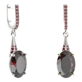 BG náušnice s centrálním oválným kamenem 480-G91 Stříbro 925 - rhodium Granát