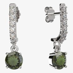 BG vltavínové náušnice 727 Bílé zlato - 585 Vltavín a diamant