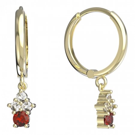 BeKid, Gold kids earrings -159 - Switching on: Circles 15 mm, Metal: Yellow gold 585, Stone: Red cubic zircon