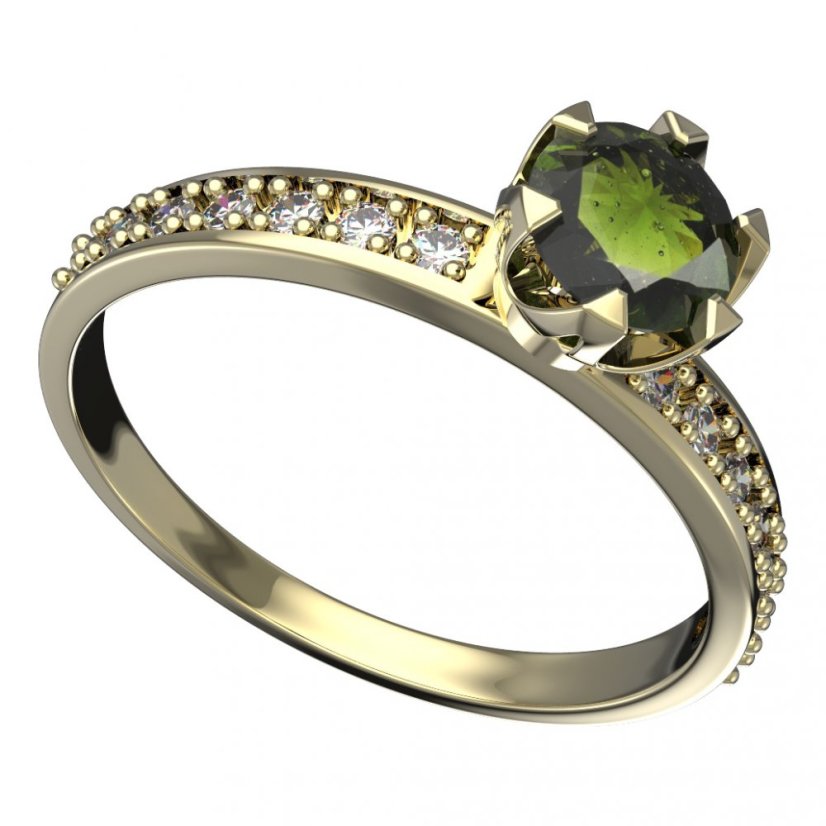 BG vltavínový prsten 872E Žluté zlato - 585 Vltavín a diamant