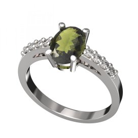 BG prsten přírodní broušený granát   712 Stříbro 925 - rhodium Vltavín a  kubický zirkon