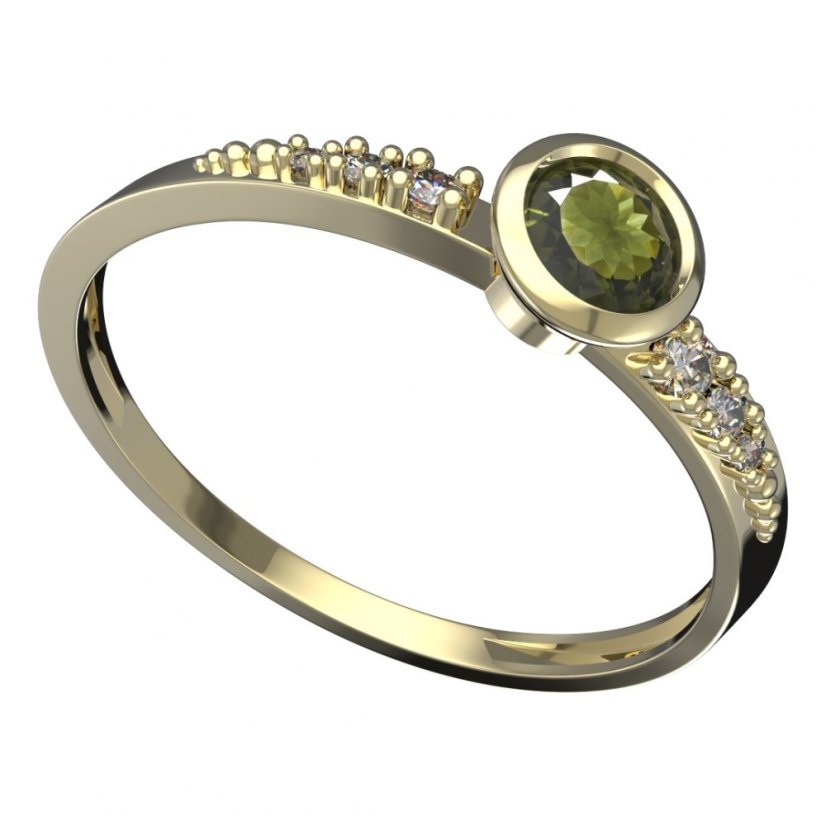 BG vltavínový prsten 555D Žluté zlato - 585 Vltavín a diamant