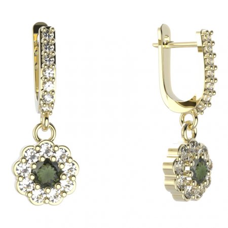 BG circular earring 453-84 - Metal: Silver - gold plated 925, Stone: Moldavite and cubic zirconium