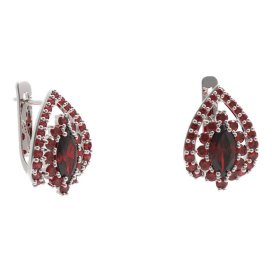 BG náušnice s centrálním oválným kamenem 504-90 Stříbro 925 - rhodium Granát
