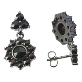 Stříbrné náušnice s českým granátem, ruthenium, puzety – 314 (UG0331433)