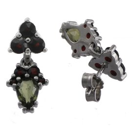 BG náušnice vsazený granát  258-33 Bílé zlato - 585 Vltavín a granát