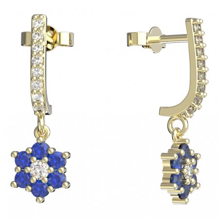 BeKid, Gold kids earrings -109 - Switching on: Pendant hanger, Metal: Yellow gold 585, Stone: Dark blue cubic zircon