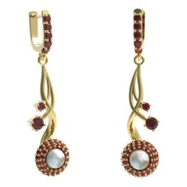 BG náušnice s přírodní perlou 540-P93 Stříbro 925 - pozlacené Granát a perla