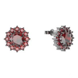 BG náušnice kulaté -  098 Stříbro 925 - ruthenium (30-90dní) Granát