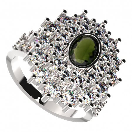 BG ring oval 021-Y - Metal: Silver 925 - rhodium, Stone: Moldavit and garnet