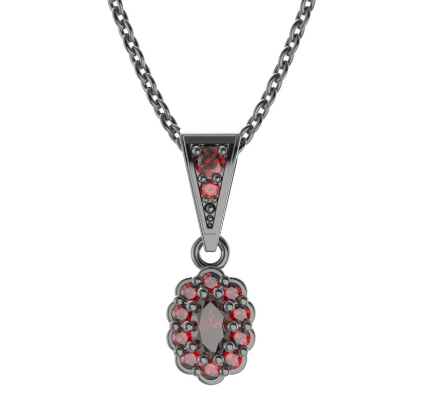 Stříbrný přívěsek s českým granátem, ruthenium – 455-1