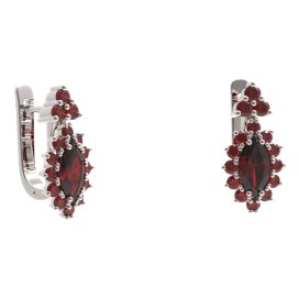 BG náušnice s centrálním oválným kamenem 504-87 Stříbro 925 - rhodium Granát
