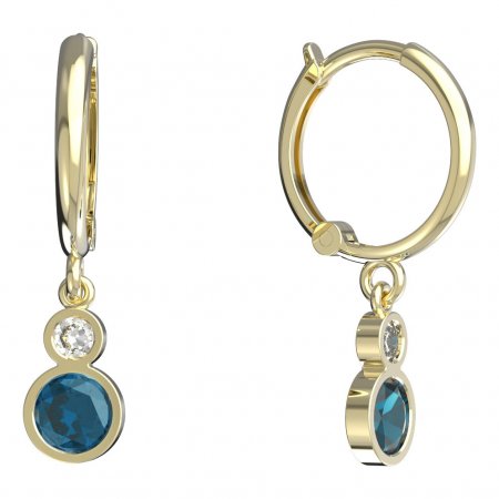 BeKid, Gold kids earrings -864 - Switching on: Circles 12 mm, Metal: Yellow gold 585, Stone: Light blue cubic zircon