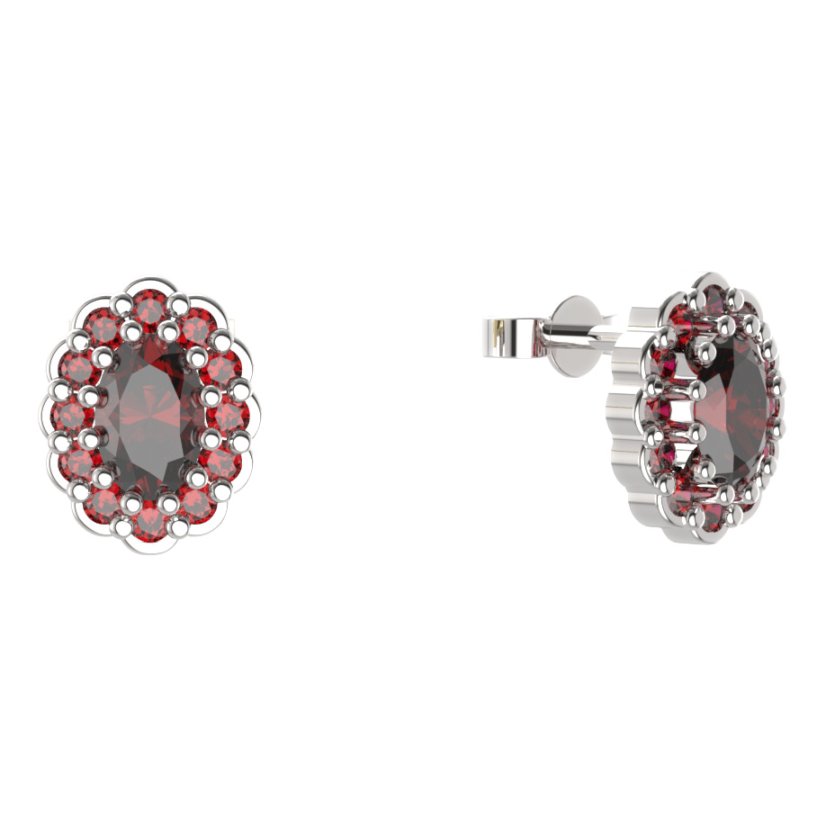 BG náušnice ovál -  433 Stříbro 925 - rhodium Granát