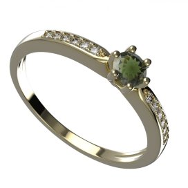 BG zlatý prstýnek s vltavínem 1471 /zásnubní-snubní/ Žluté zlato - 585 Vltavín a diamant
