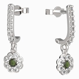 BG vltavínové náušnice 552 Bílé zlato - 585 Vltavín a diamant