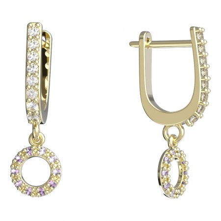 BeKid, Gold kids earrings -836 - Switching on: English, Metal: Yellow gold 585, Stone: Pink cubic zircon