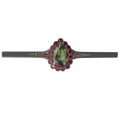 BG brož 519K Stříbro 925 - ruthenium (30-90dní) Vltavín a granát