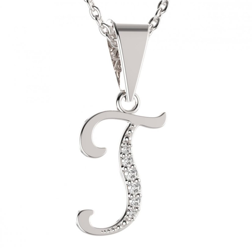 BG zlatý přívěsek písmenko T - 1228 Bílé zlato - 585 Diamant